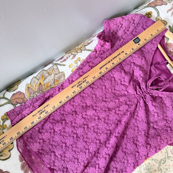 Faded Glory Top Babydoll Coquette Y2K Fuschia Floral Lace Short Sleeve Women's S - Picture 4 of 8